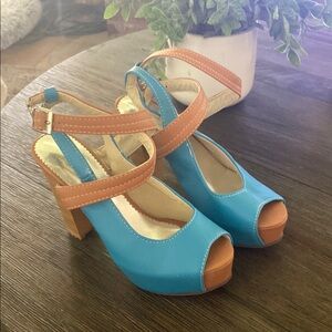 Blue and Tan Women's Heels